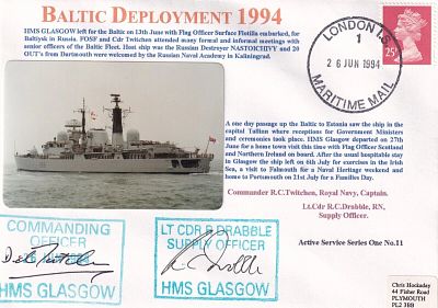HMS Glasgow Baltic Deployment 1994 Active Service, Double Signed. 26 Jun 1994 London I. S. 1 