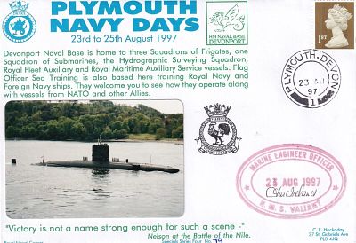 HMS Valiant Plymouth Navy Days 1997 Signed Marine Engineer Officer. 23 Aug 97 Plymouth HMS 