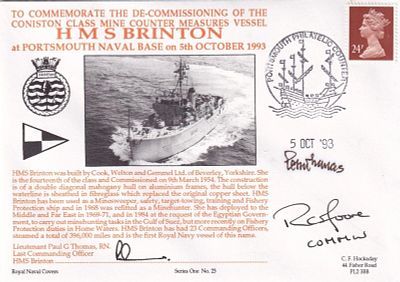 HMS Brinton De - Commissioning of Mine Counter Measures Vessel Signed 3. 5 Oct 93 Portsmouth. 
