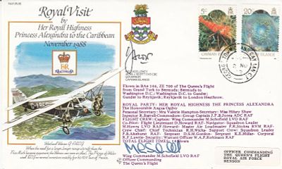 RV8dA Royal Visit Princess Alexandra to Caribbean. 5c and 20C Cayman stamps double Signed. 2 No 
