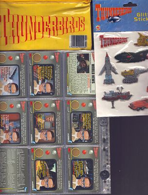 Thunderbirds trading cards collection with Thunderbirds pencil case and stickers. Over 40 in 
