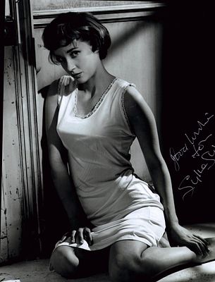Sylvia Syms signed 10x8inch black and white photo.