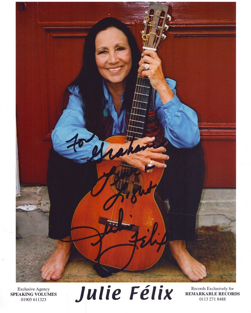 Lot 180: Julie Felix signed 10x8 inch colour photo. Dedicated.