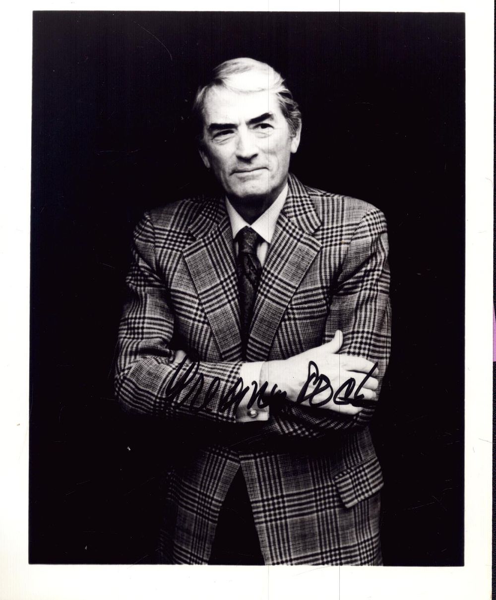 Lot 184: Gregory Peck signed 5x5 inch black and white...