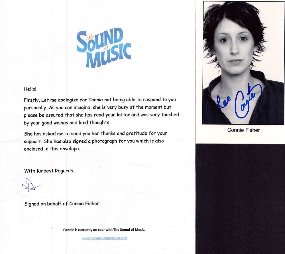 Lot 189: Connie Fisher signed 6x4 inch black and white...