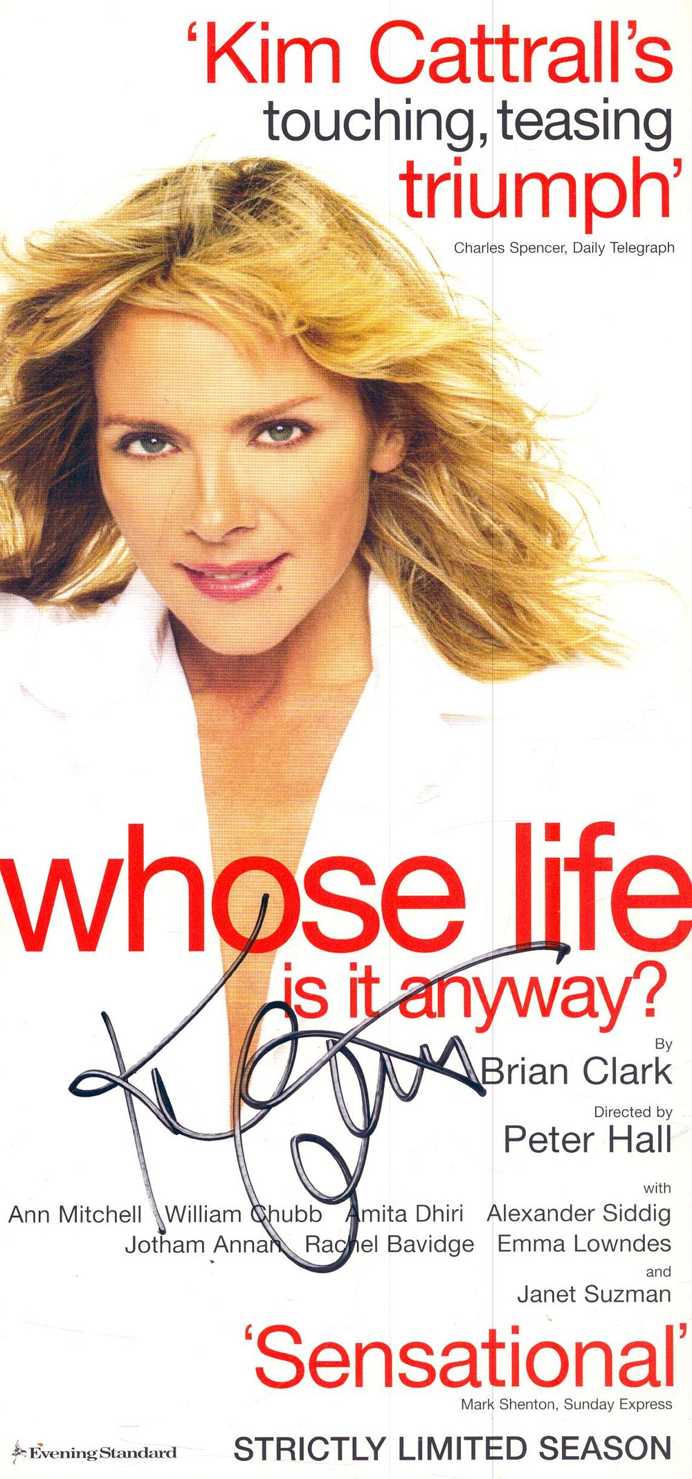 Lot 193: Kim Cattrall signed whose life is it anyway...