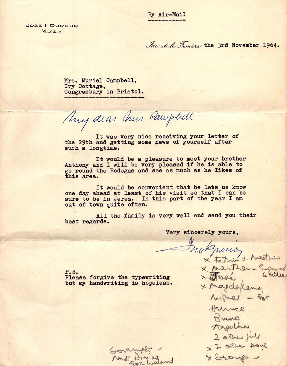 Lot 196: Jose Domecq, Sherry producer TLS on headed paper...