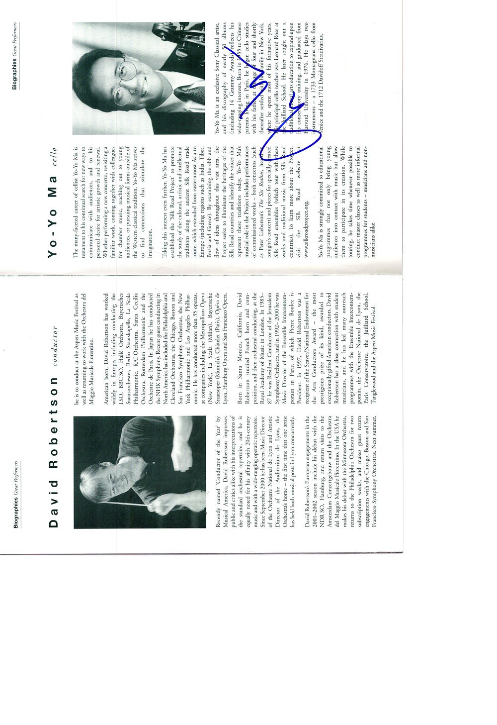Lot 200: Yo-Yo Ma signed Great Performers programme.