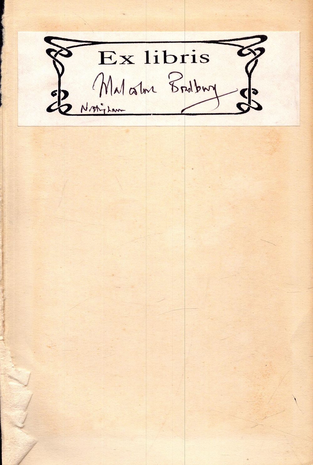 Lot 205: Malcolm Bradbury signed bookplate.