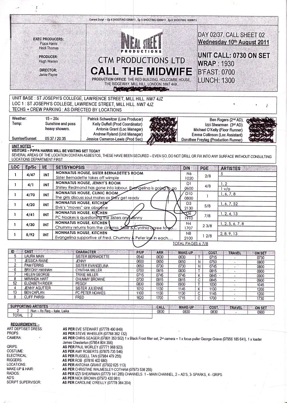 Lot 244: Jenny Agutter signed CTM Production script for Call...