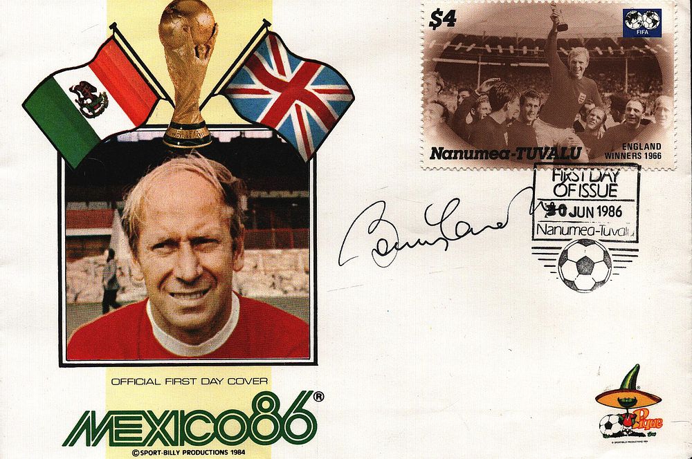 Lot 294: Bobby Charlton signed FDC. Mexico 86. Single Stamp...