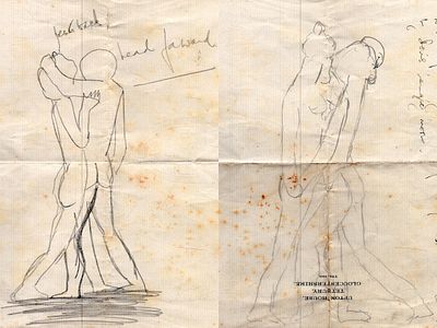 Frederick Ashton two original ballet drawings by Ashton with handwriting regarding "Doris 