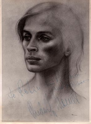 Rudolf Nureyev signed 10x8inch pencil illustration photo.