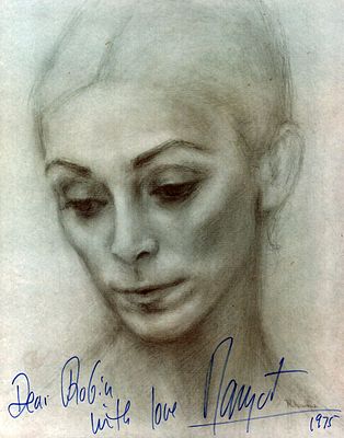 Margot Fonteyn signed 10x8 inch pencil illustration photo dated 1975.