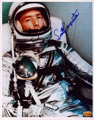 Aurora 7 Astronaut Scott Carpenter signed 10x8 inch colour photo suiting up1962.