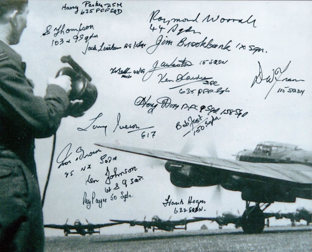 Lot 101: World War II Lancaster multi signed 10x8 black...