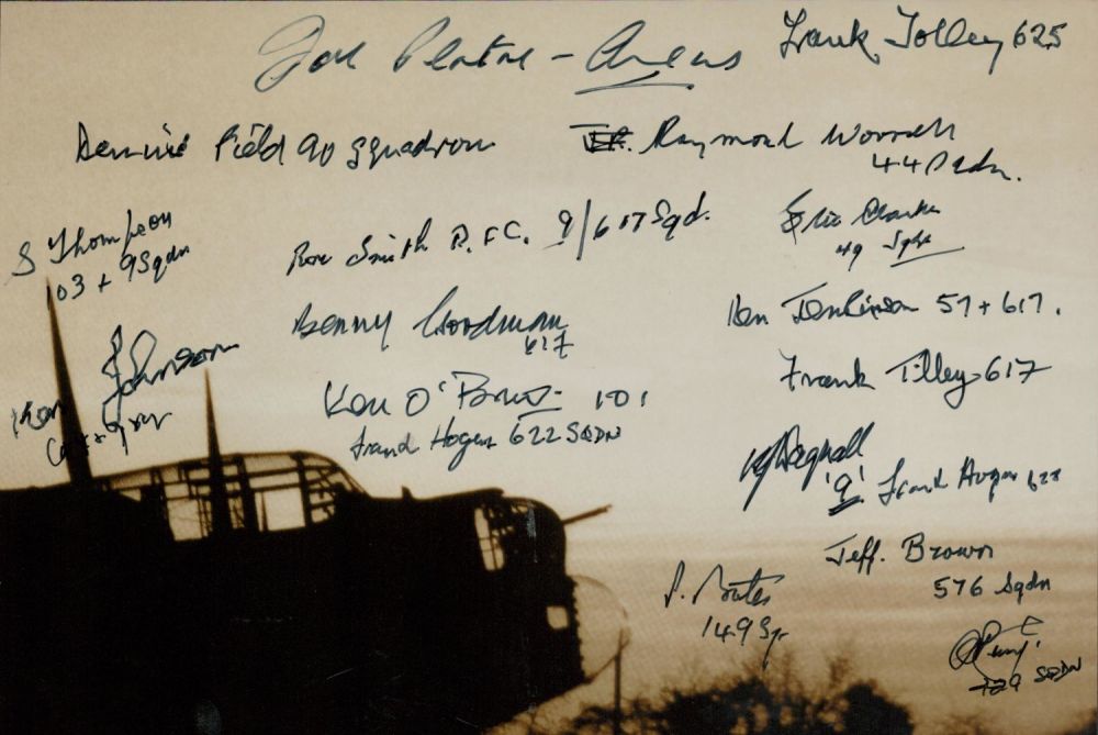 Lot 103: World War II Lancaster multi signed 10x8 black...