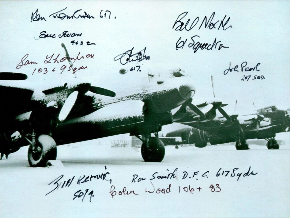 Lot 104: World War II Lancaster multi signed 8x6 black...