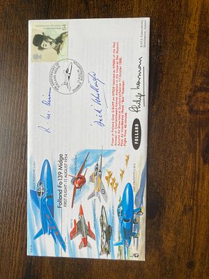 RAF Flown Dick Whittington, Mike Oliver and Philip Norman signed 45th ann Folland Fo139 Midge 