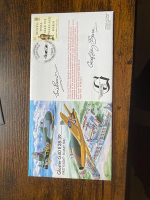 RAF Flown Eric Winkle Brown and Geoffrey Bone signed 55th Ann Gloster G40 E28/39 First Flight 