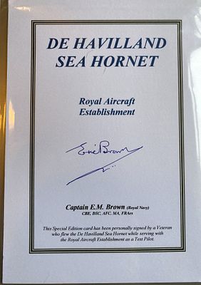 WW2 Capt Eric Winkle Brown DFC AFC signed De Havilland Sea Hornet 802 sqn Biography Card. 7 x 5 