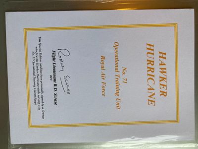 WW2 RAF pilot Flt Lt Rodney Scrase DFC 71 sqn signed Hawker Hurricane Bookplate. 7 x 5 inch 