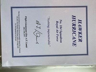 WW2 D-Day RAF pilot Flt Lt Sir A Lamb DFC CMG 184 sqn signed Hawker Hurricane Bookplate. 7 x 5 