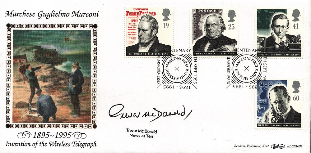 Lot 173: Trevor McDonald signed FDC. Marchese Guglielmo Marconi 1895-1995...