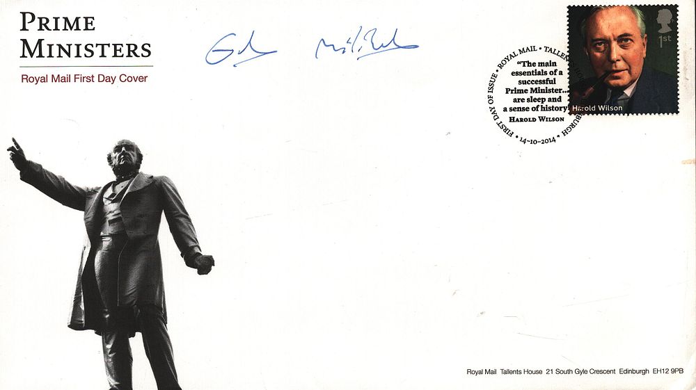 Lot 178: Ed Miliband signed FDC. Prime Ministers. Single stamp...