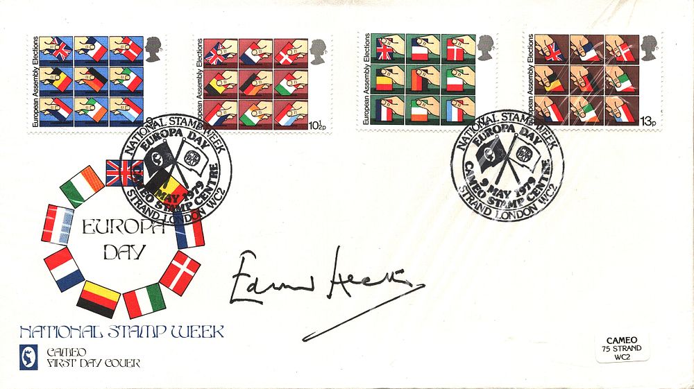 Lot 194: Edward Heath signed FDC. Europa Day. Four Stamps...
