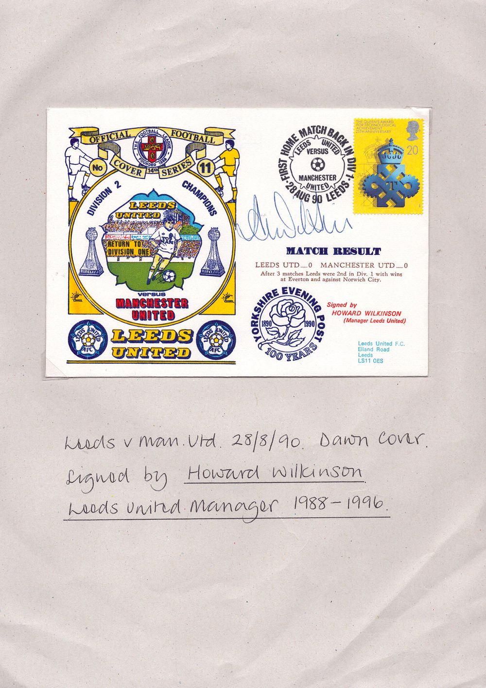 Lot 272: Howard Wilkinson signed FDC Leeds V Man Utd.28...