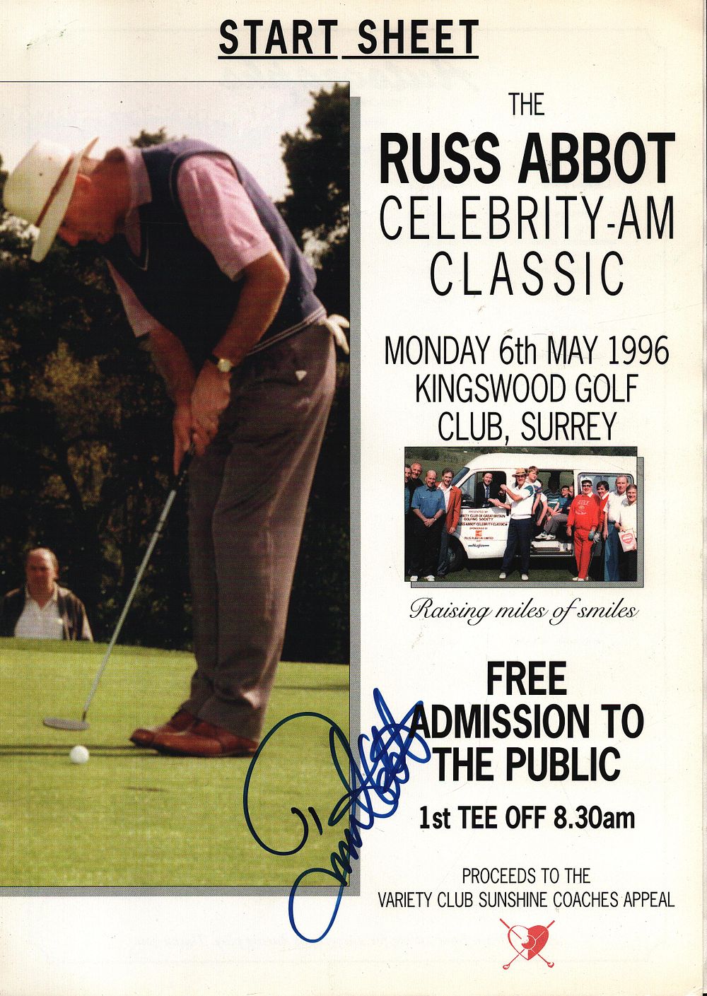 Lot 273: Russ Abbot signed Event Start Sheet. 'The Russ...