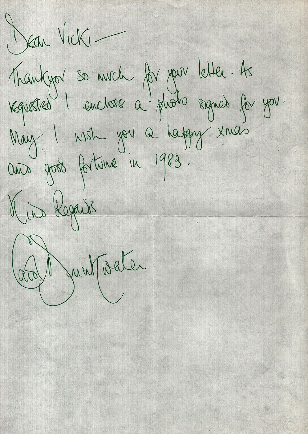 Lot 284: Carol Drinkwater signed handwritten Thank you letter 11.5x8...