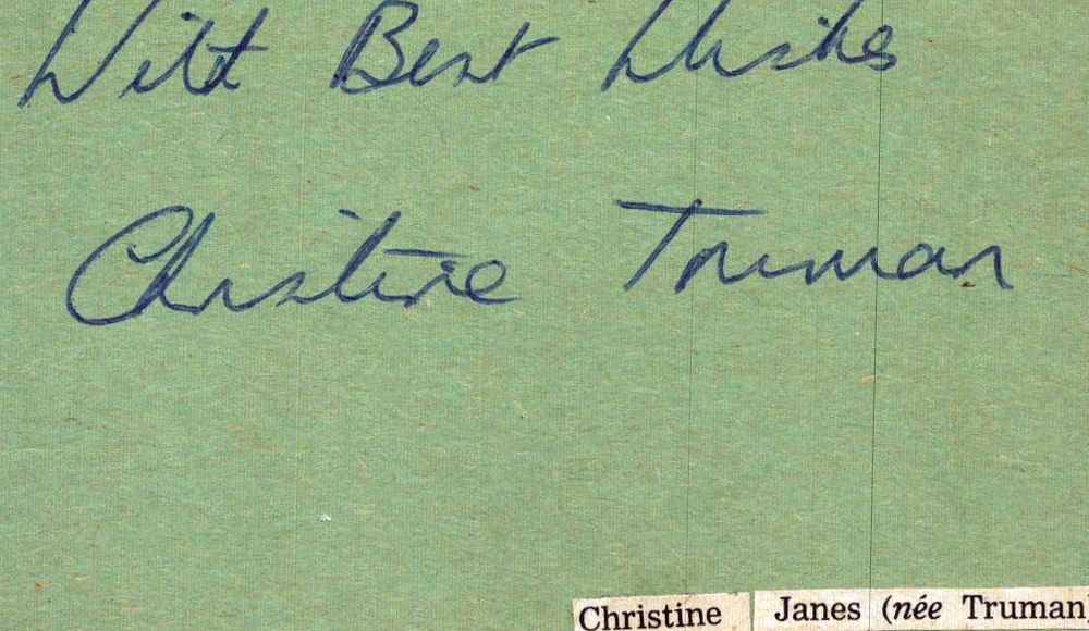 Lot 303: Christine Truman signed signature piece.