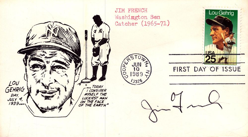 Lot 307: Jim French signed FDC, Cooperstown Jun 1989.