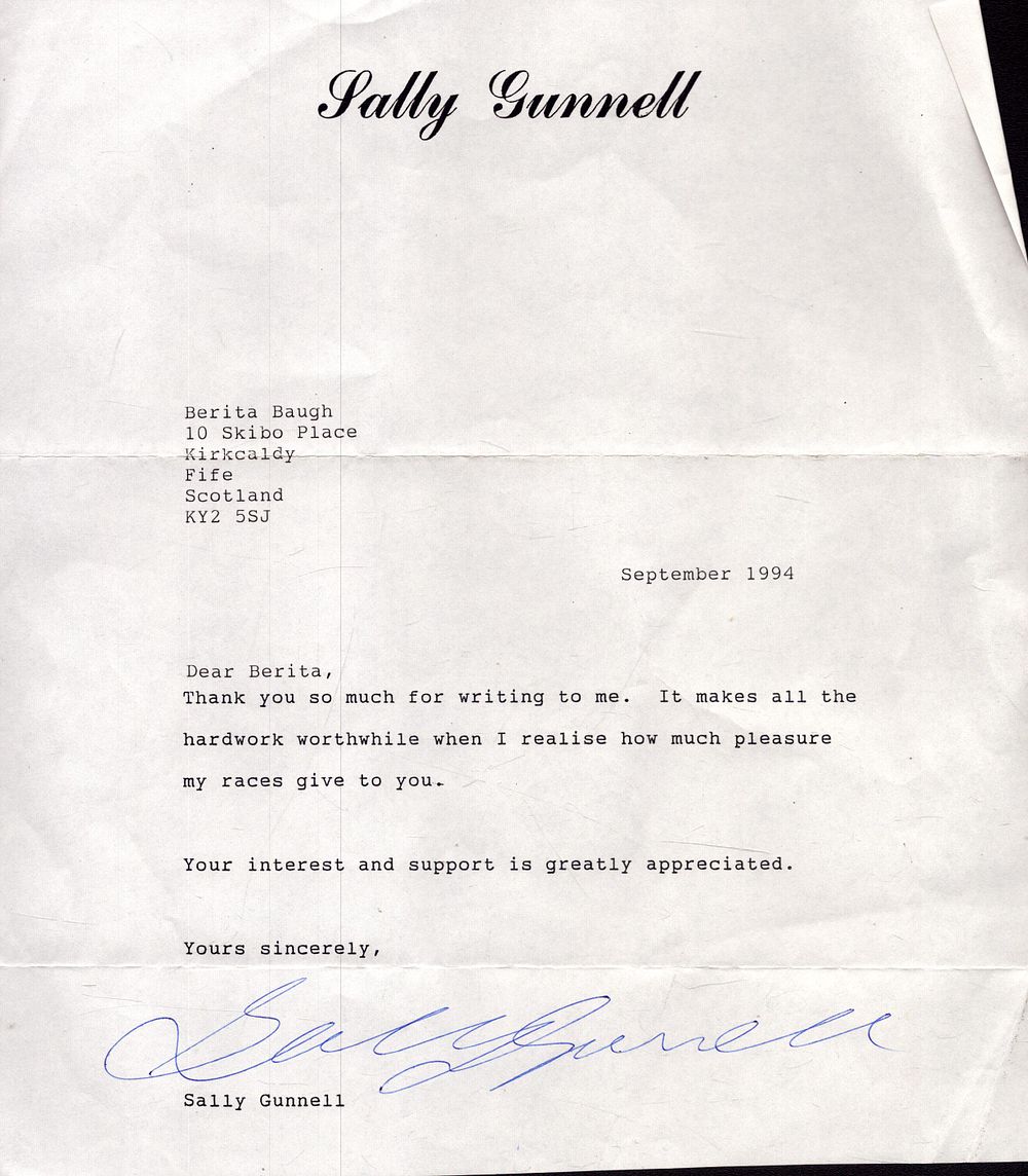 Lot 312: Sally Gunnell signed corresponding letter, 1994.