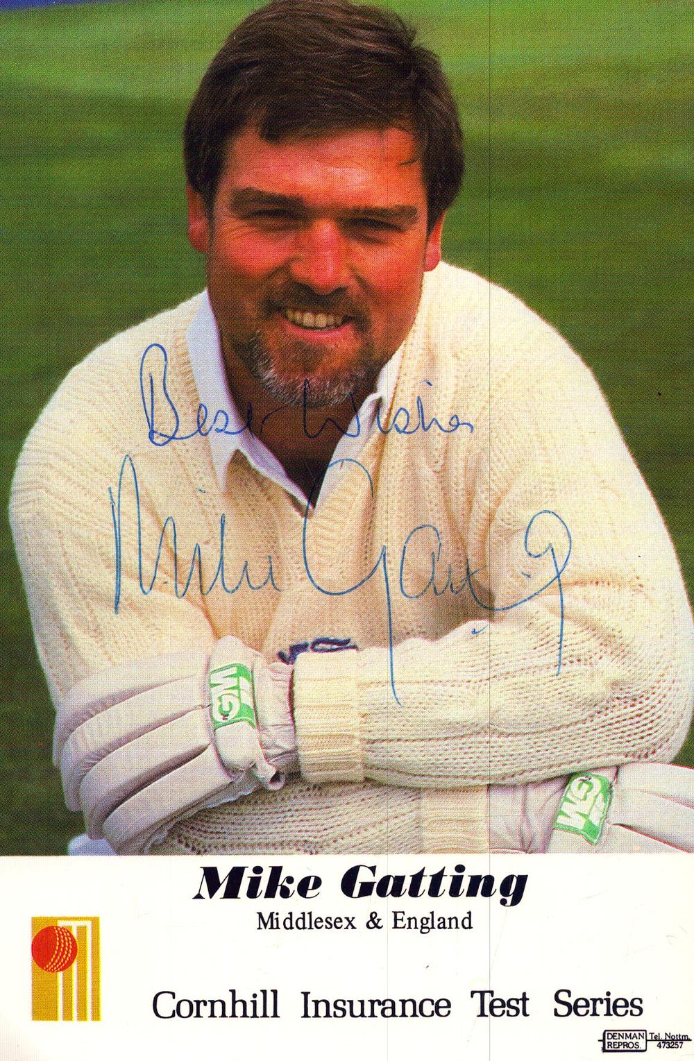Lot 313: Mike Gatting signed photo promo card, approx 6x4.