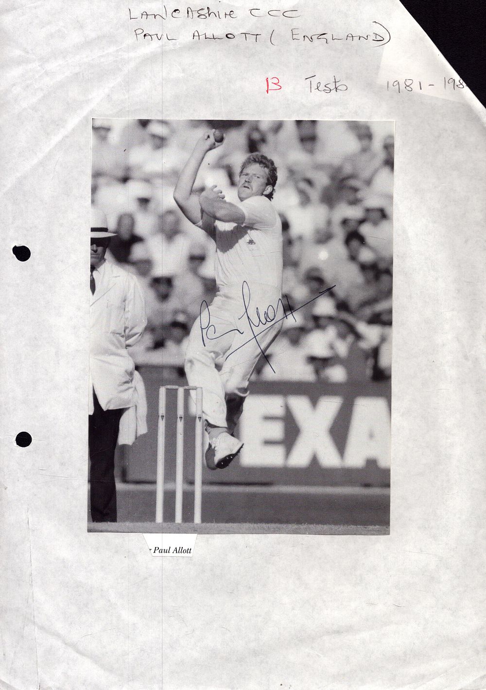 Lot 317: Paul Allott signed black and white photo, 7x5.