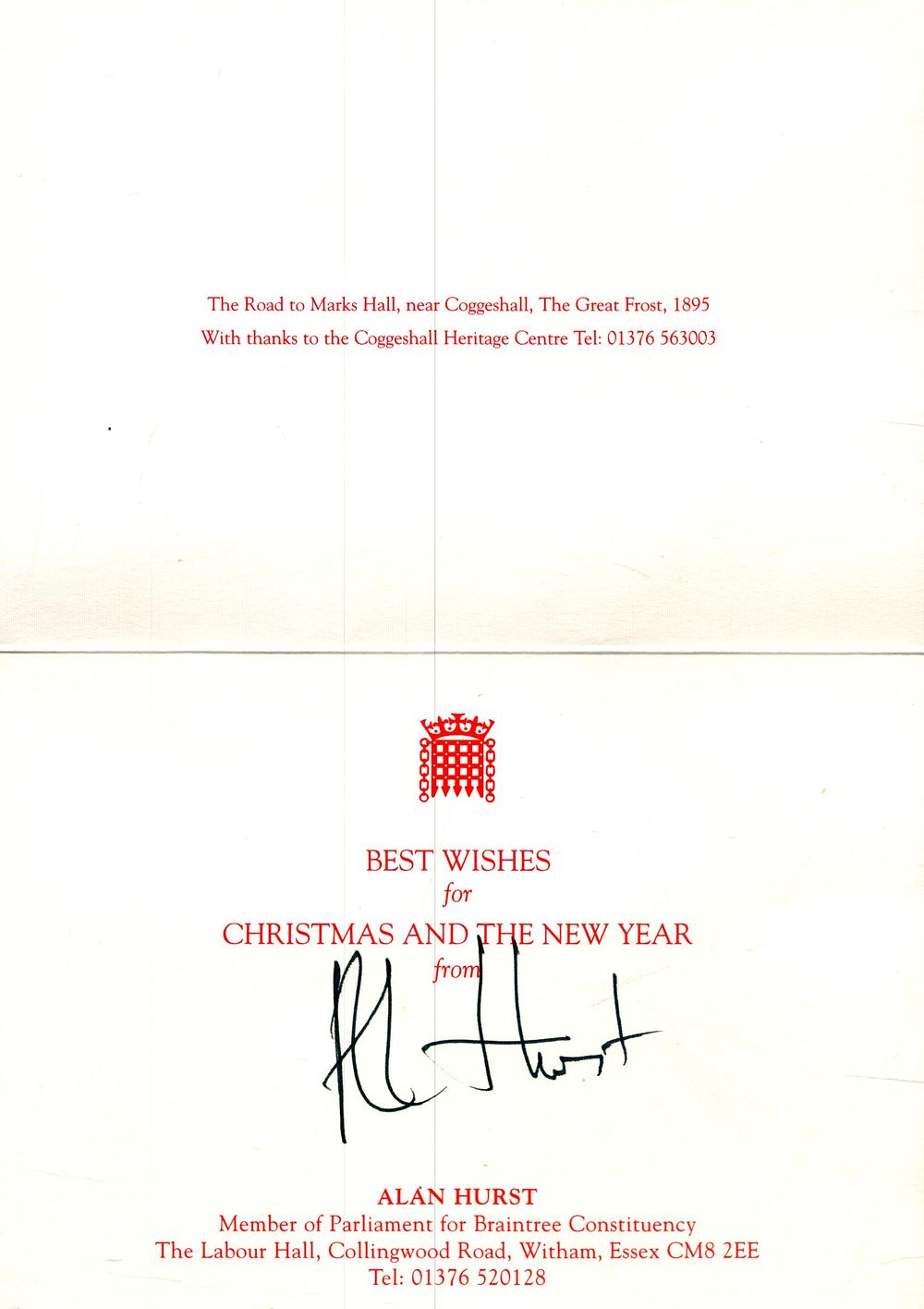 Lot 320: Alan Hurst signed Christmas Card.