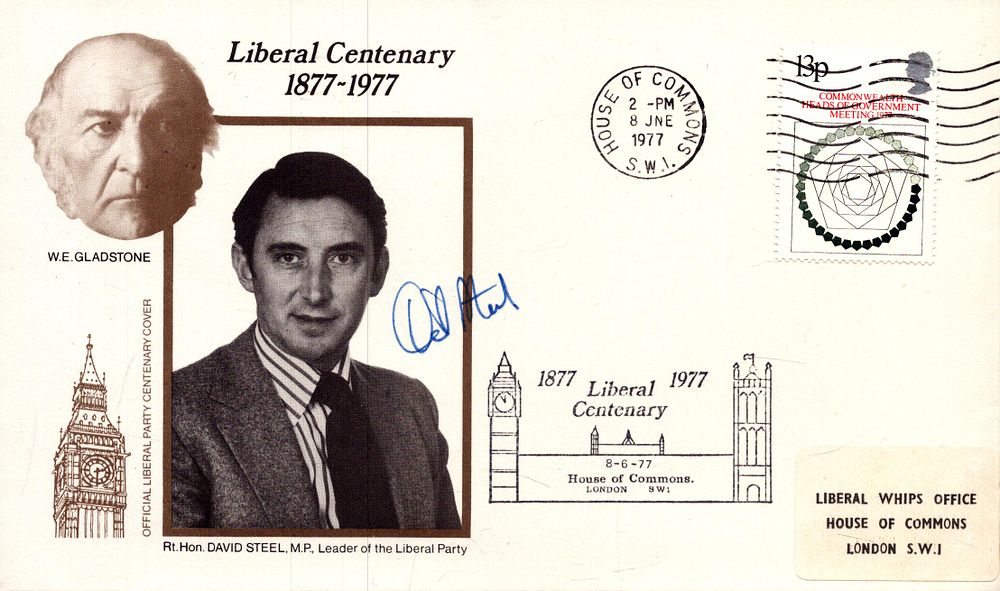 Lot 327: David Steel signed Liberal Centenary FDC, House of...