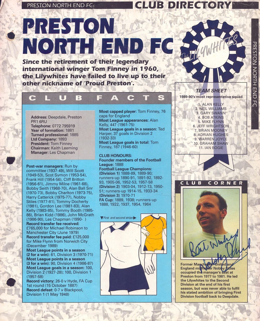 Lot 339: Nobby Stiles signed magazine page featuring Preston North...