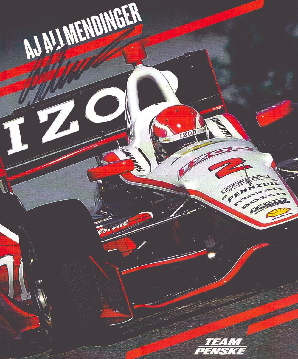 Lot 410: AJ Allmendinger signed Team Penske racing promo card.