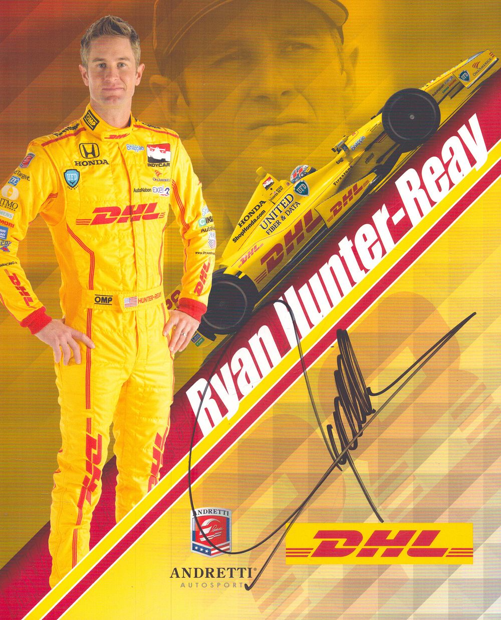 Lot 415: Ryan Hunter-Reay signed Andretti Autosport racing promo card.