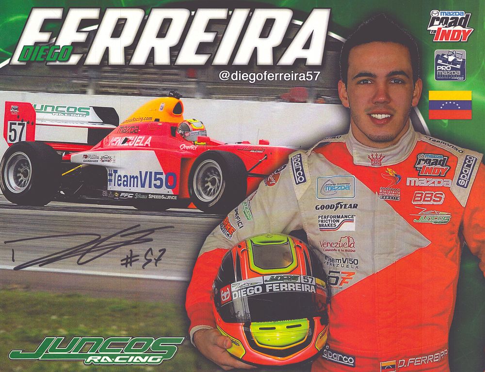 Lot 422: Diego Ferreira signed Juncos racing promo card.