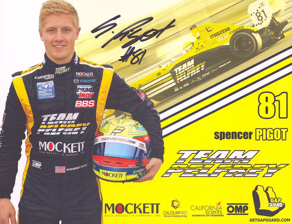 Lot 423: Spencer Pigot signed Team Pelfrey racing promo card.