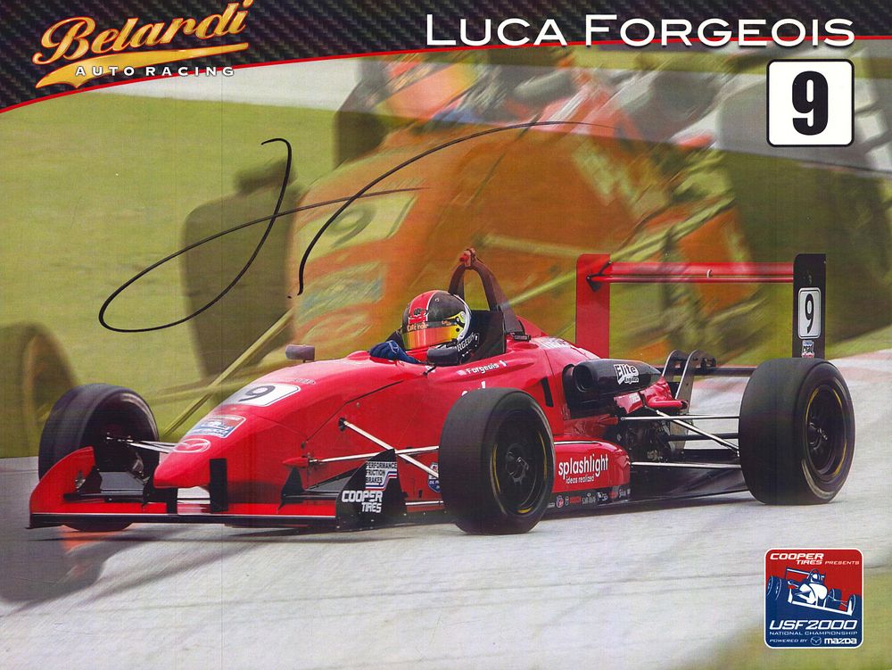 Lot 432: Luca Forgeois signed Belardi Auto racing promo card.