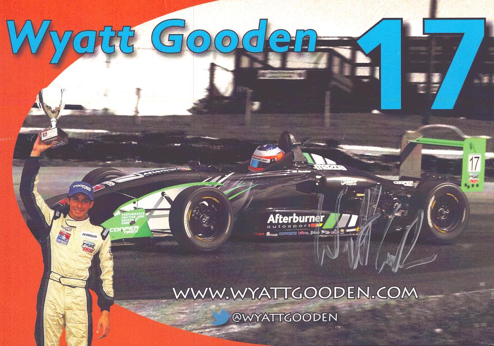 Lot 437: Wyatt Gooden signed motor racing promo card.