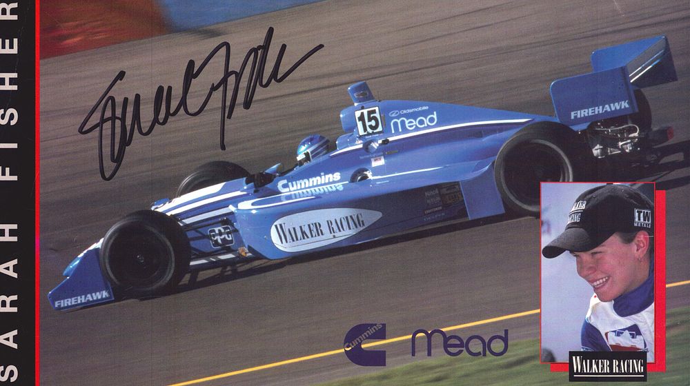 Lot 441: Sarah Fisher signed Walker Racing promo card.