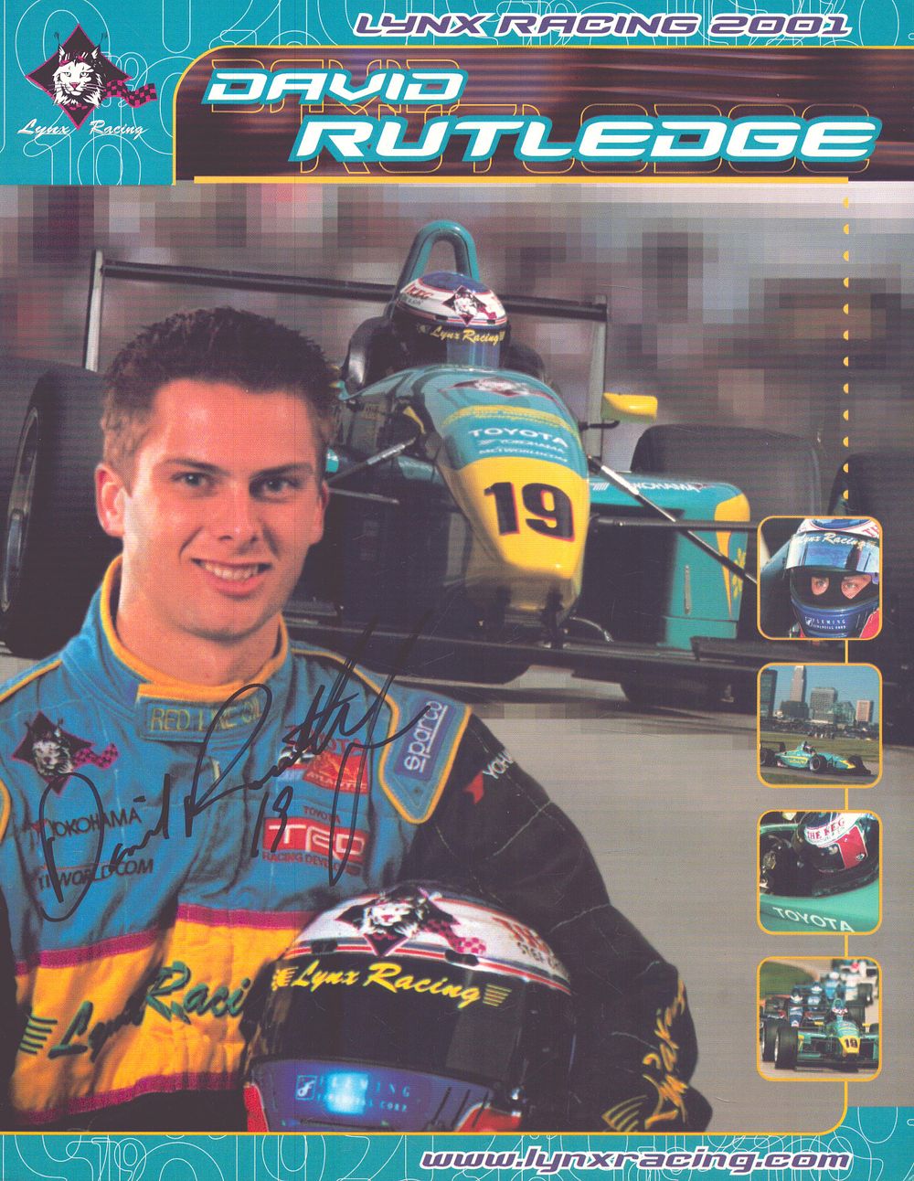 Lot 443: David Rutledge signed Lynx Racing 2001 promo card,