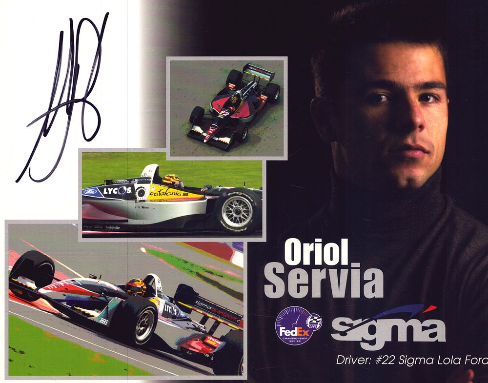 Lot 450: Oriol Servia signed motor racing promo card.